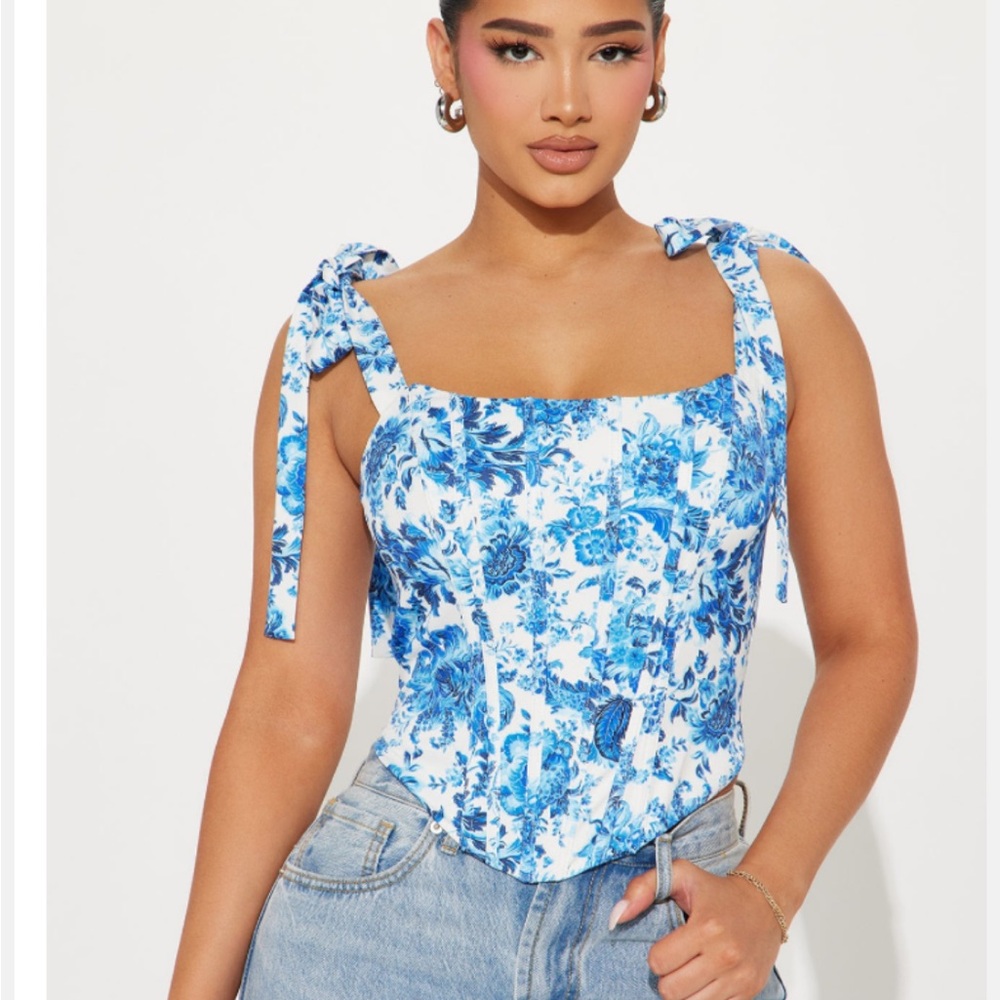 Blue Floral Corset Women's Top